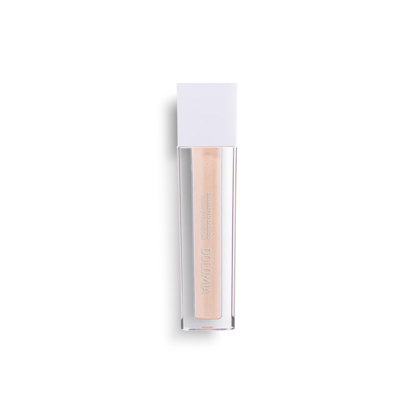 Die durchsichtige, rechteckige Tube mit der Aufschrift Flüssiger Lidschatten (3 Farbvarianten) und weißer Kappe enthält einen hellen Beige-/Nude-Ton und sorgt für ein schimmerndes Finish für strahlende Augenlider.