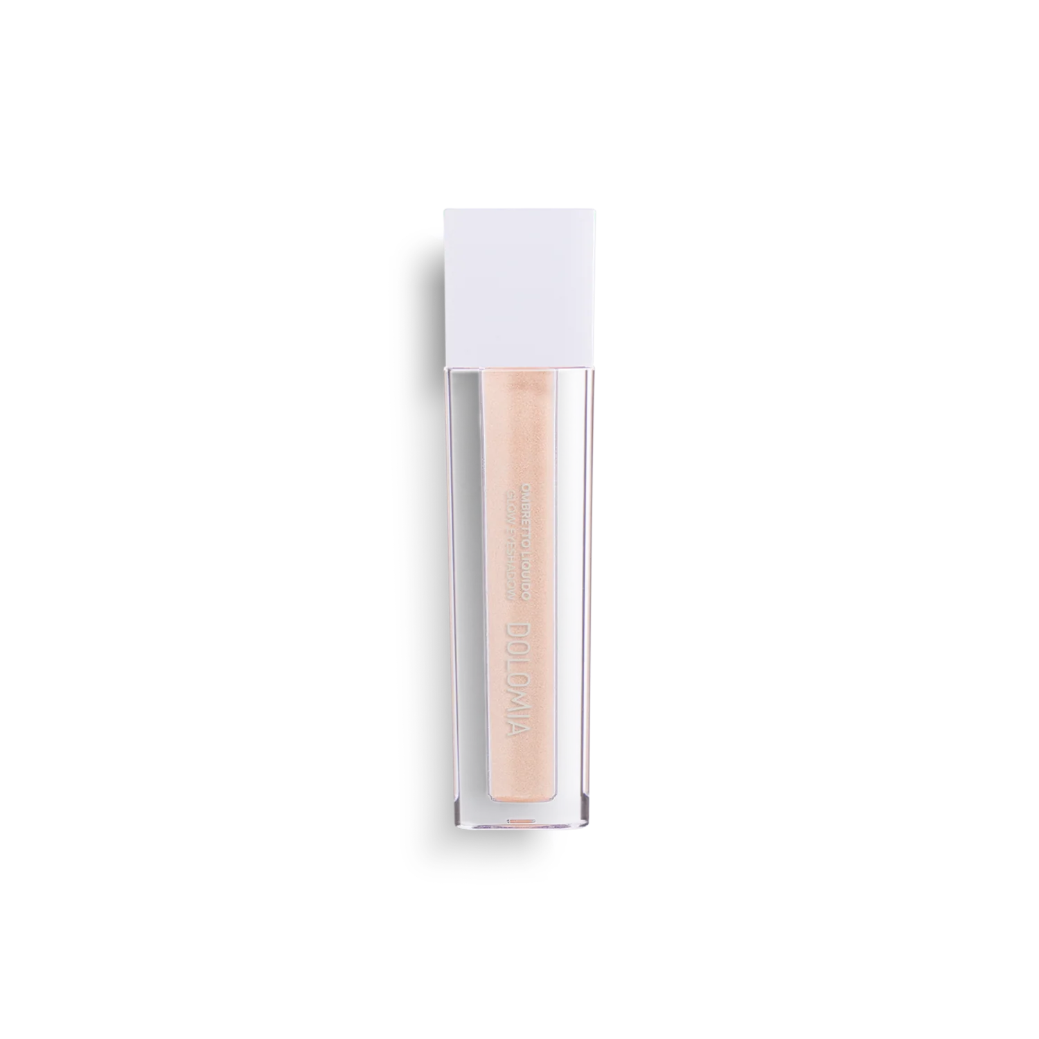 Die durchsichtige, rechteckige Tube mit der Aufschrift Flüssiger Lidschatten (3 Farbvarianten) und weißer Kappe enthält einen hellen Beige-/Nude-Ton und sorgt für ein schimmerndes Finish für strahlende Augenlider.
