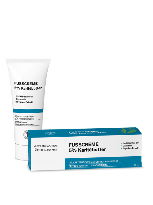 Fußcreme mit Karitébutter in der Tube