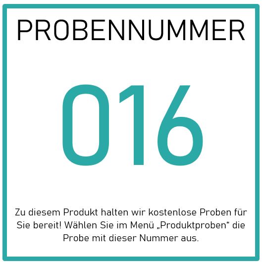 Auf einem Schild steht in großer Schrift "PROBENNUMMER 016". Darunter lädt ein Text dazu ein, kostenlose Proben der Hinterland Apotheke Prokollagen Gesichts- & Halscreme (leicht) zu testen; wählen Sie einfach die Produktprobe 016 aus dem Menü.