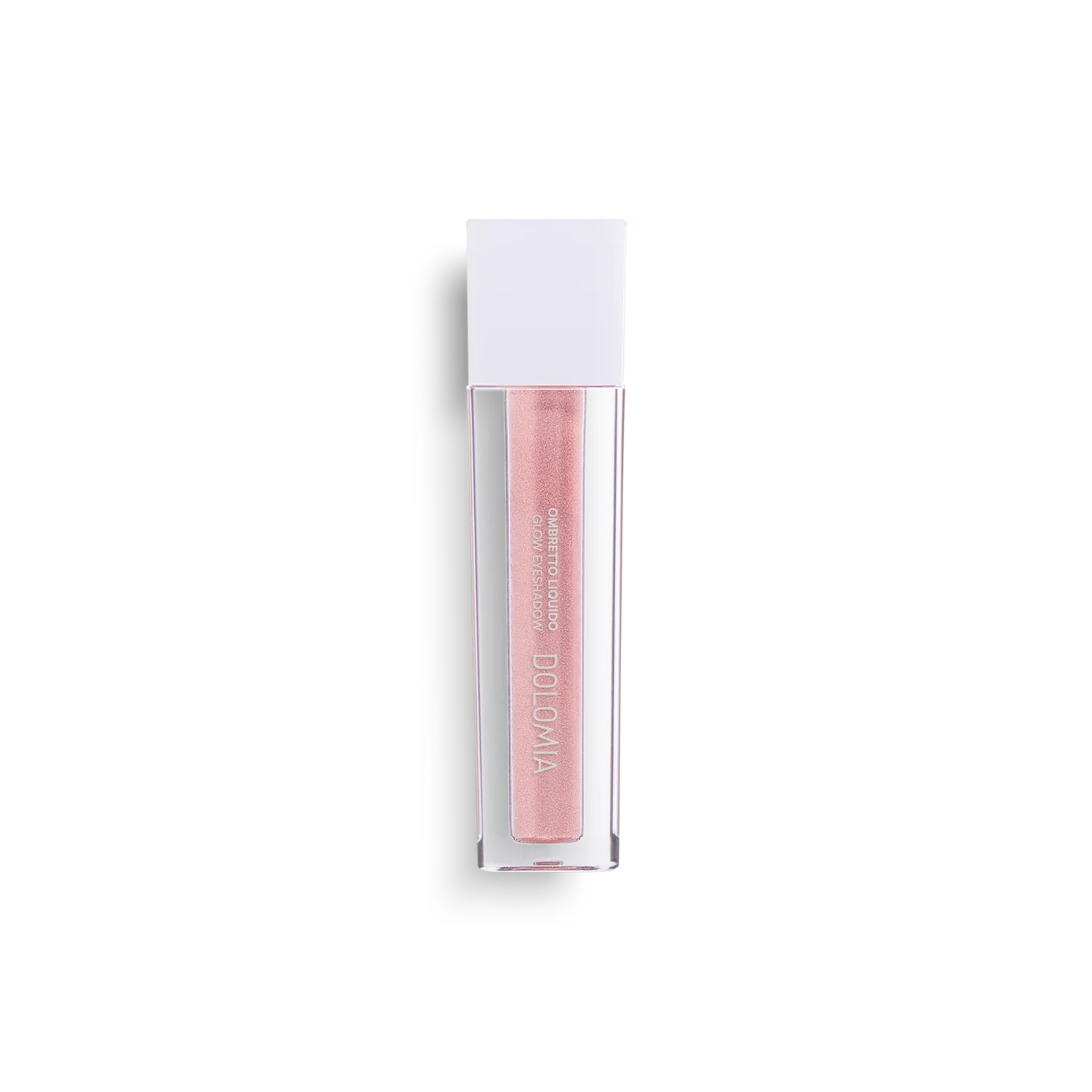 Eine Tube flüssiger Lidschatten (3 Farbvarianten) mit weißer Kappe und der Aufschrift DOLOMIA in silberner Schrift, die einen schimmernden Effekt vor einem schlichten weißen Hintergrund bietet.