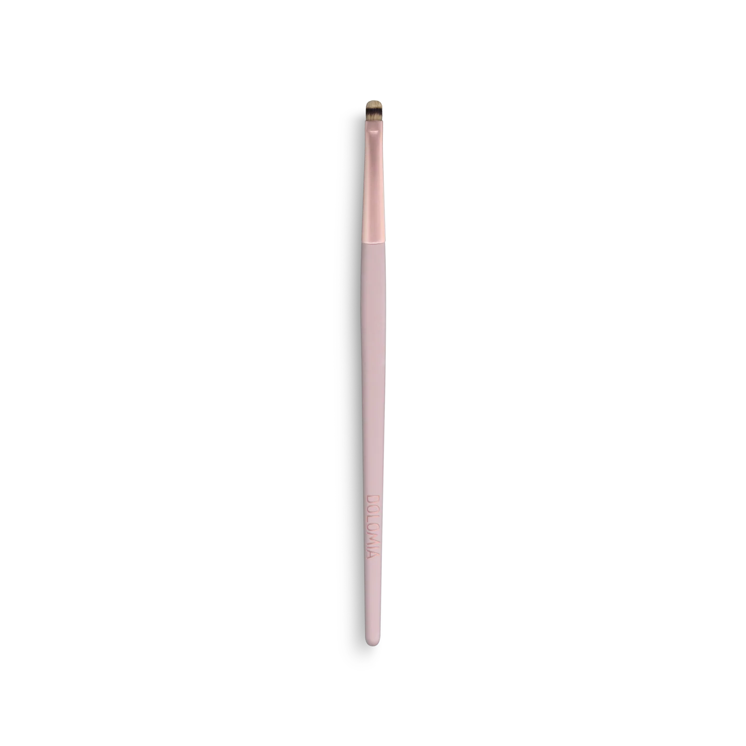 Der Augenpinsel hat einen rosafarbenen Griff und einen kleinen, flachen, abgewinkelten Borstenkopf für präzises Verblenden, der vor einem schlichten weißen Hintergrund steht.