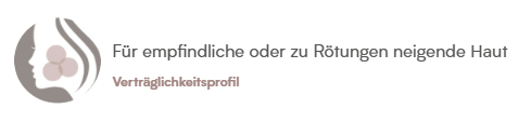 Icon eines Frauengesichts mit drei pinken Spots und dem deutschen Text: Für empfindliche oder zu Rötungen neigende Haut. Verträglichkeitsprofil. Mineral Rouge (2 Farbvarianten) - für einen natürlichen Teint.