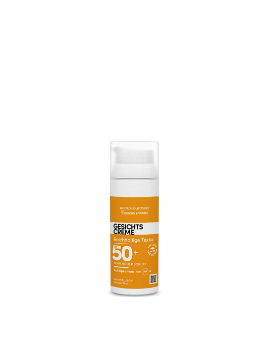 Sonnenschutz Gesichtscreme mit Lichtschutzfaktor 50+ reichhaltige Textur im 50ml Spender